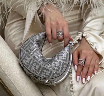 FENDI NANO FENDIGRAPHY CRYSTAL CHARM – Women Bag (Silver Grey)