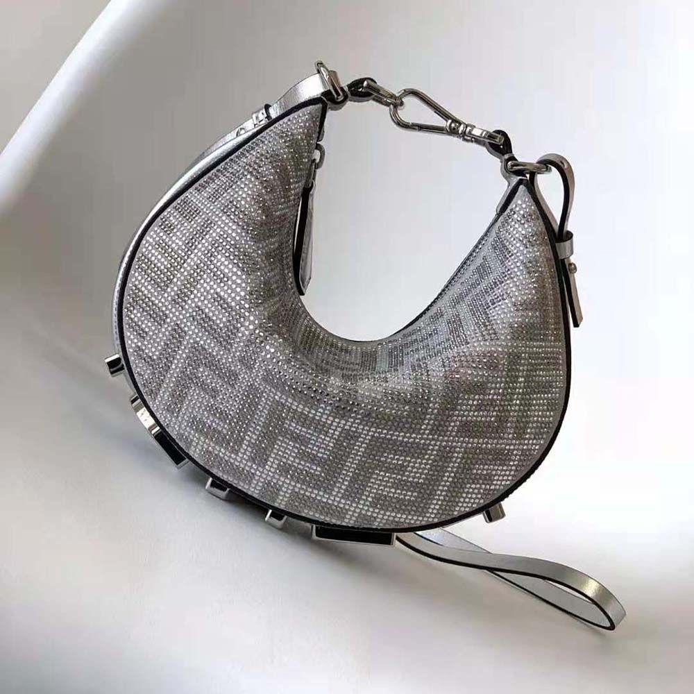 FENDI NANO FENDIGRAPHY CRYSTAL CHARM – Women Bag (Silver Grey)