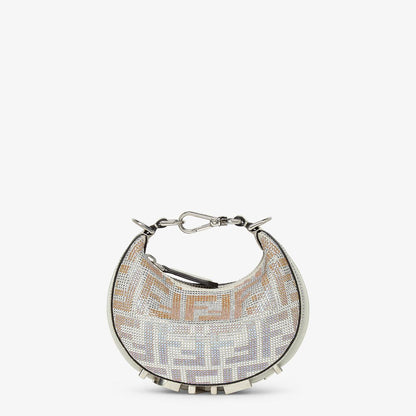 FENDI NANO FENDIGRAPHY CRYSTAL CHARM – Women Bag (Silver Grey)