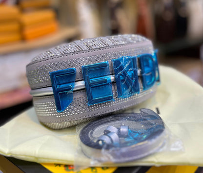 FENDI NANO FENDIGRAPHY CRYSTAL CHARM – Women Bag (Silver Grey)