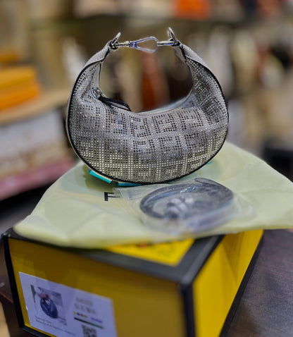FENDI NANO FENDIGRAPHY CRYSTAL CHARM – Women Bag (Silver Grey)