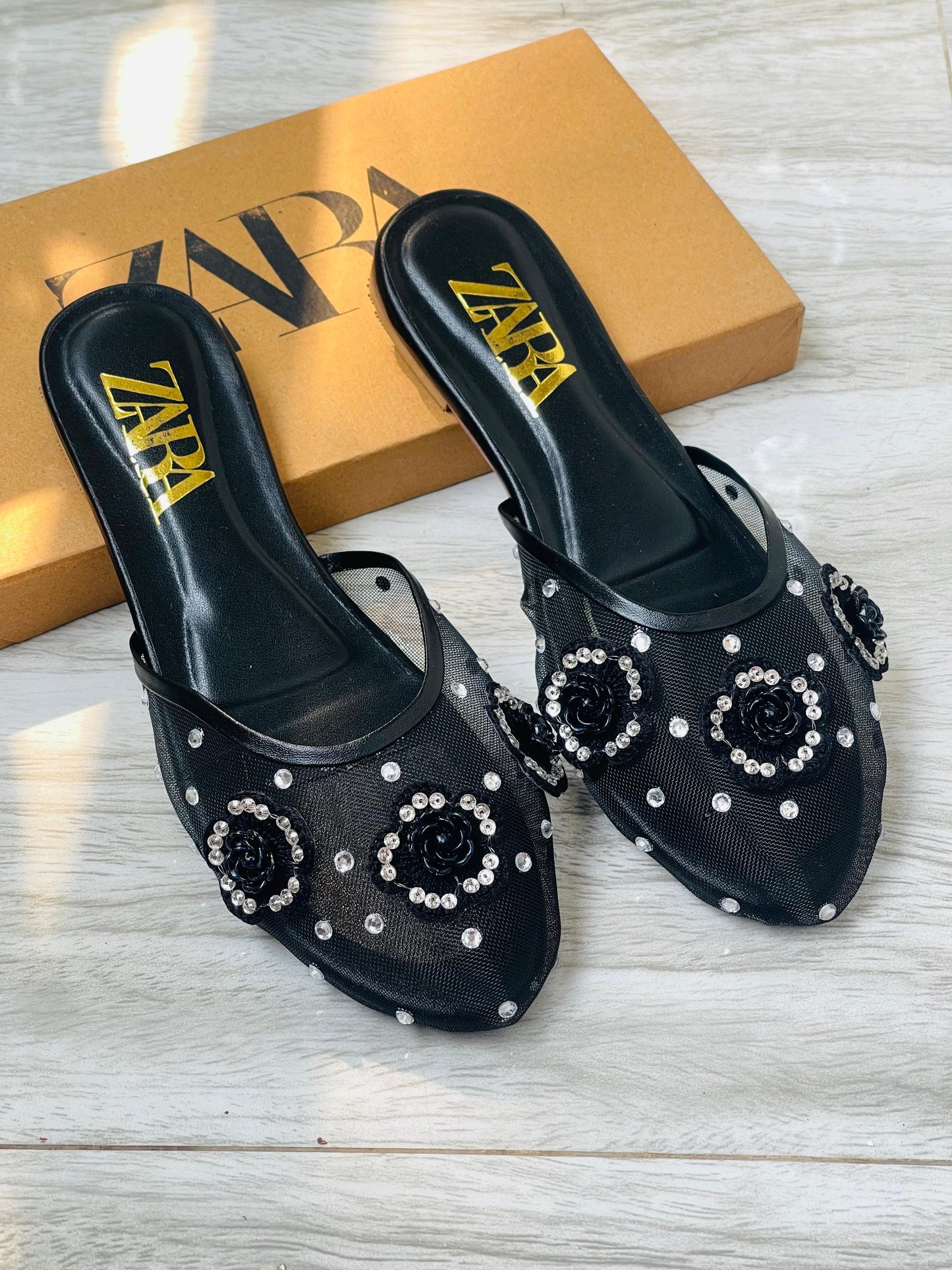 ZARA EMBROIDERED HALF PUMPS – NEW ARRIVAL (Black)