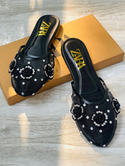 ZARA EMBROIDERED HALF PUMPS – NEW ARRIVAL (Black)