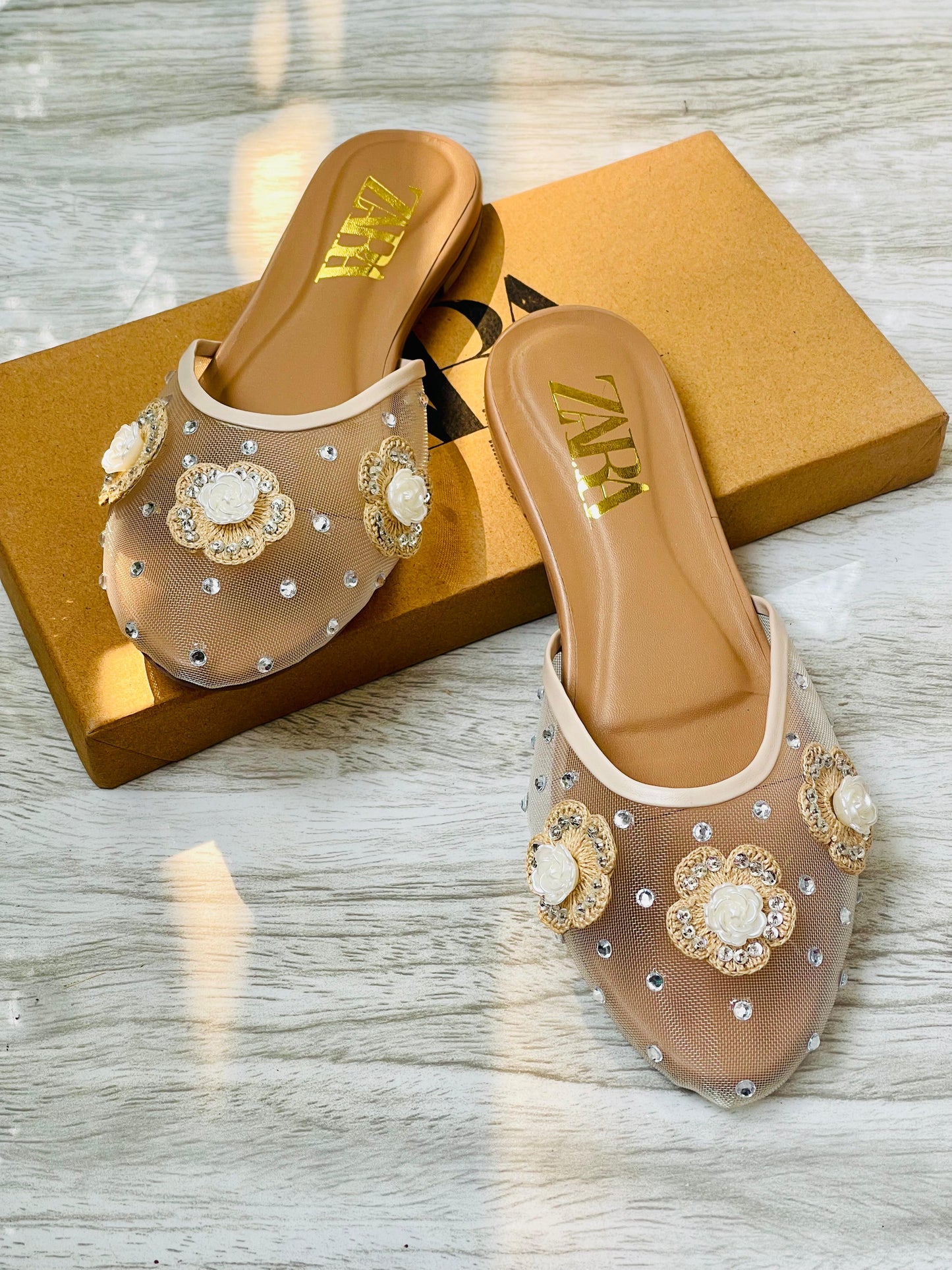 ZARA EMBROIDERED HALF PUMPS – NEW ARRIVAL (Brown)