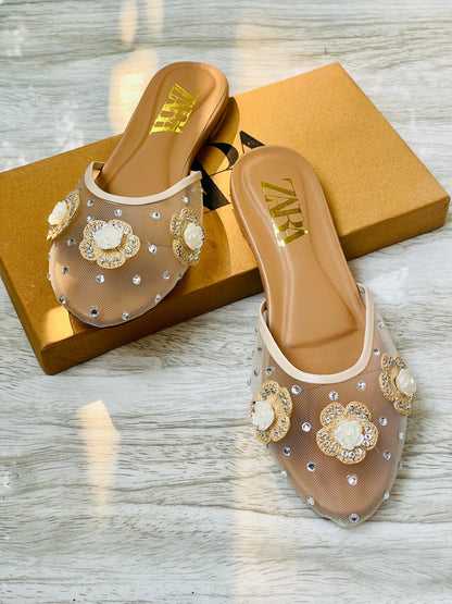 ZARA EMBROIDERED HALF PUMPS – NEW ARRIVAL (Brown)