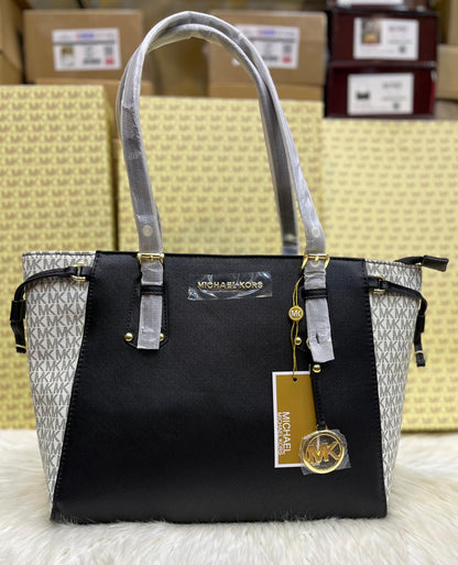 MICHAEL KORS VOYAGER MEDIUM LOGO TOTE – Women Bag (Black & White)