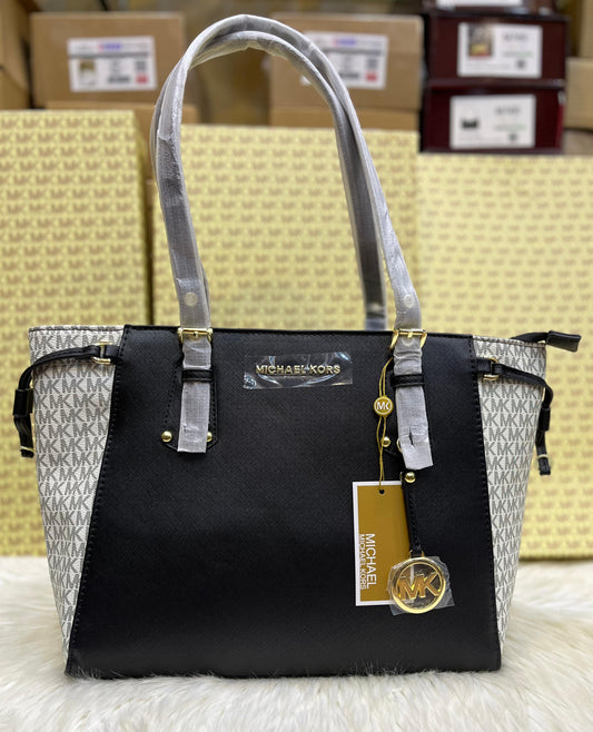 MICHAEL KORS VOYAGER MEDIUM LOGO TOTE – Women Bag (Black & White)