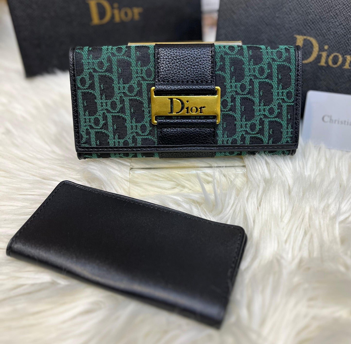 D-I-O-R FOLDER WALLET WITH CARD HOLDER – PREMIUM QUALITY (Black with Green)