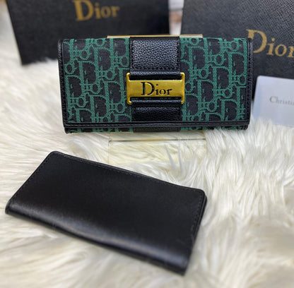D-I-O-R FOLDER WALLET WITH CARD HOLDER – PREMIUM QUALITY (Black with Green)
