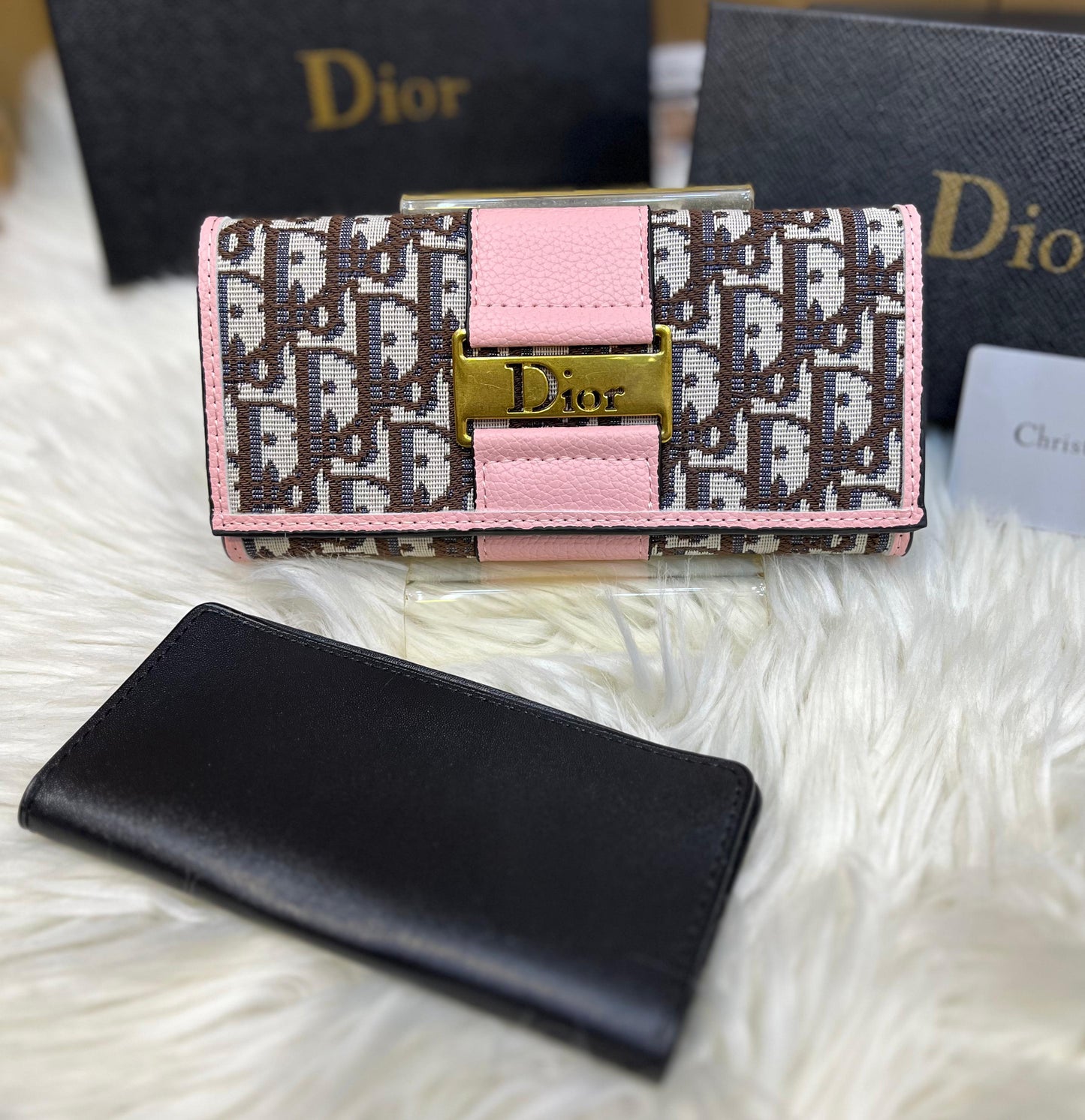 D-I-O-R FOLDER WALLET WITH CARD HOLDER – PREMIUM QUALITY (Pink with mix color)