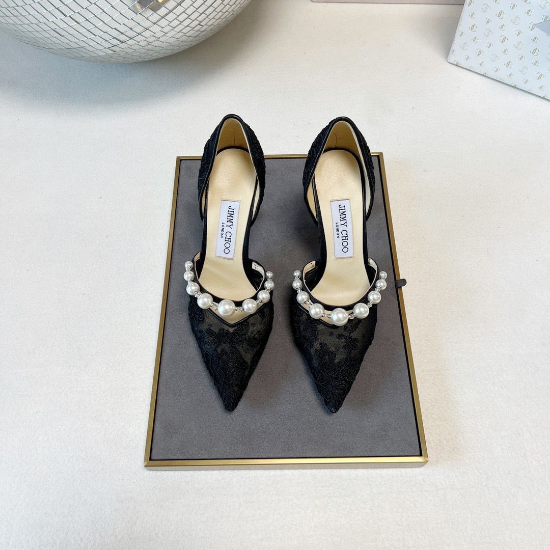 J-I-M-M-Y C-H-O-O AURELIE 85 PEARL-EMBELLISHED HEEL PUMPS – WOMEN SHOES (Black Design A)
