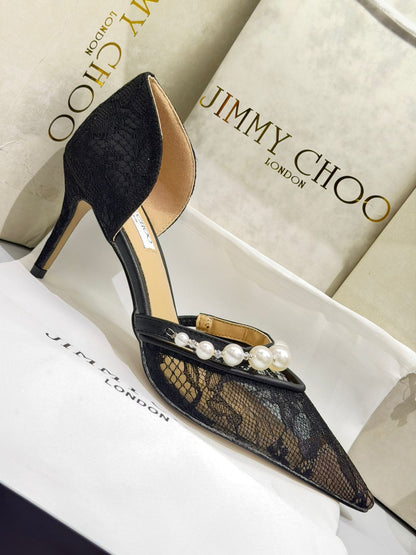 J-I-M-M-Y C-H-O-O AURELIE 85 PEARL-EMBELLISHED HEEL PUMPS – WOMEN SHOES (Black Design A)