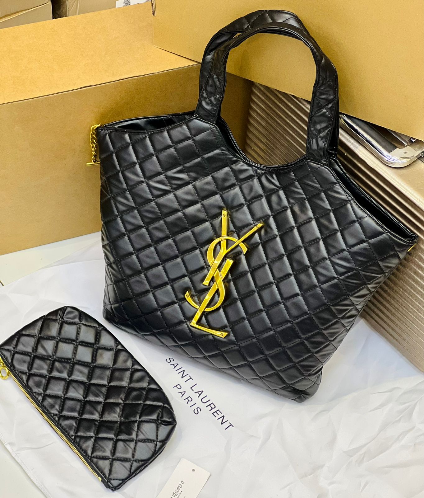 Y-S-L Saint Laurent ICare Quilted Lambskin Women Bag – Black With Dust Bag