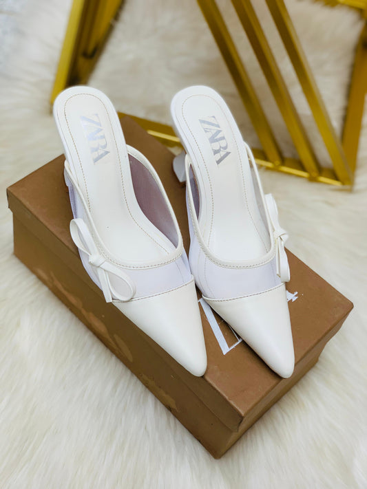 Z-A-R-A Net Tie Pointy Heel – Re-Stock | Premium Quality | With Brand Box (White)