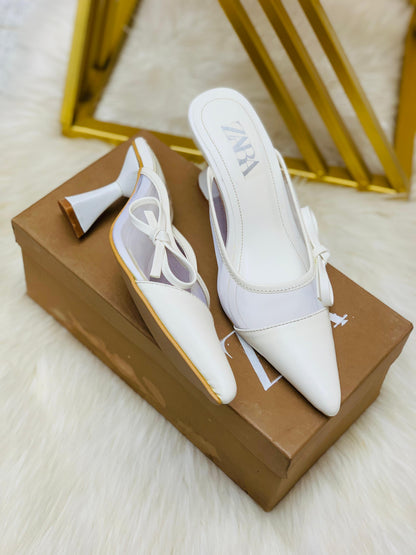 Z-A-R-A Net Tie Pointy Heel – Re-Stock | Premium Quality | With Brand Box (White)