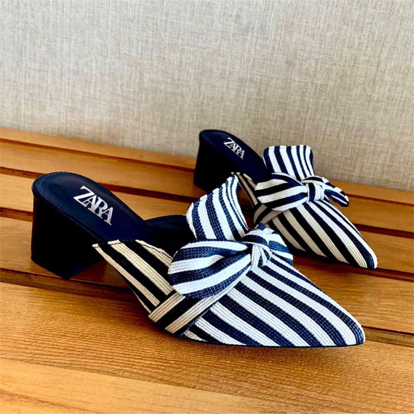 Z-A-R-A Re-Stock Strips Block Heel – Premium Women Heels | Official Model (Black & White)