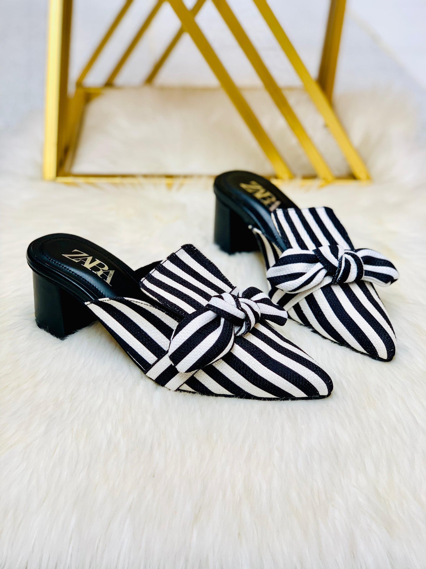 Z-A-R-A Re-Stock Strips Block Heel – Premium Women Heels | Official Model (Black & White)