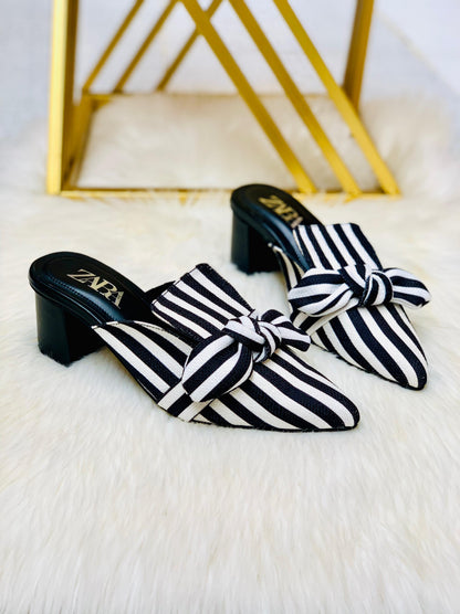 Z-A-R-A Re-Stock Strips Block Heel – Premium Women Heels | Official Model (Black & White)