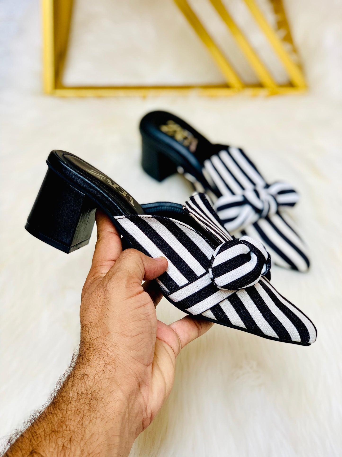 Z-A-R-A Re-Stock Strips Block Heel – Premium Women Heels | Official Model (Black & White)