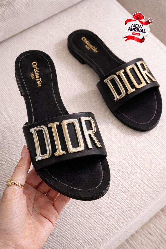 D-I-O-R High Quality Slippers for Girls – Stylish & Comfortable Footwear (Black)