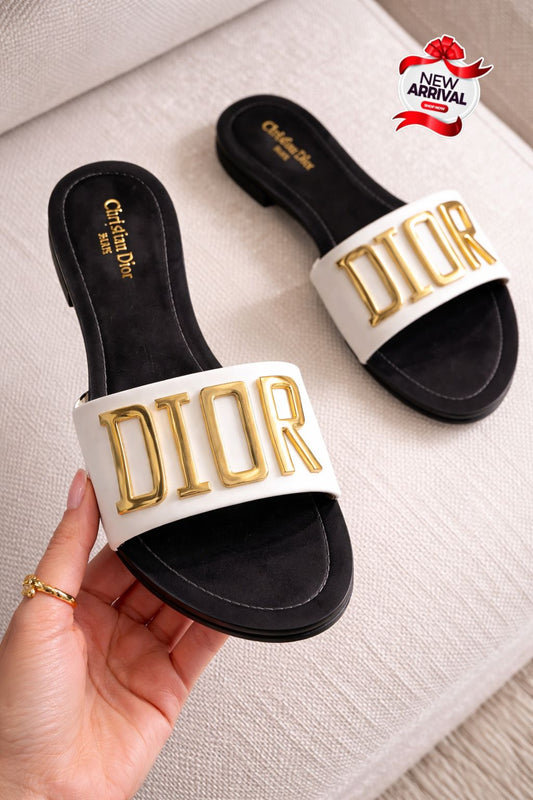 D-I-O-R High Quality Slippers for Girls – Stylish & Comfortable Footwear (White)