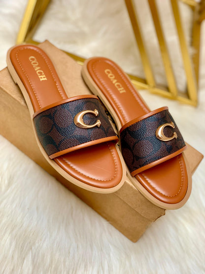 C-O-A-C-H New Arrival C Buckle Flat Slipper – Premium Women Flats (Beige Brown)