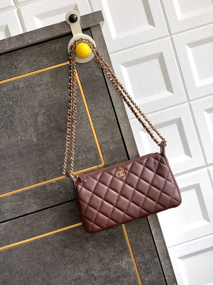C-H-A-N-E-L 25A Double Chain Bag – Caviar Leather Women Shoulder Bag with GHW (Maroon)