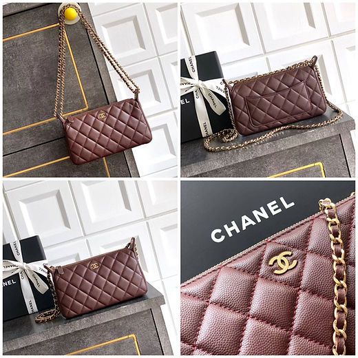 C-H-A-N-E-L 25A Double Chain Bag – Caviar Leather Women Shoulder Bag with GHW (Maroon)