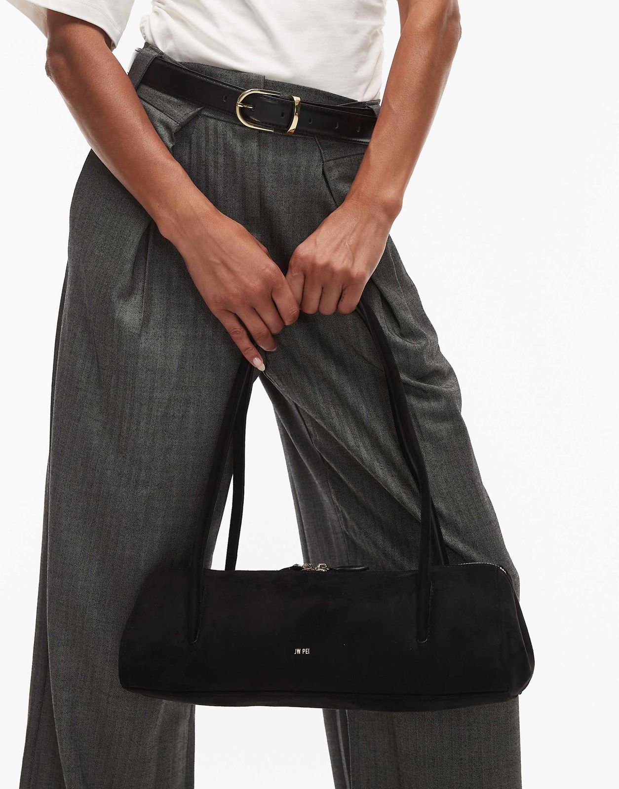 J-W P-E-I Nova Shoulder Bag – Premium Faux Suede Women Shoulder Bag (Black/Grey)