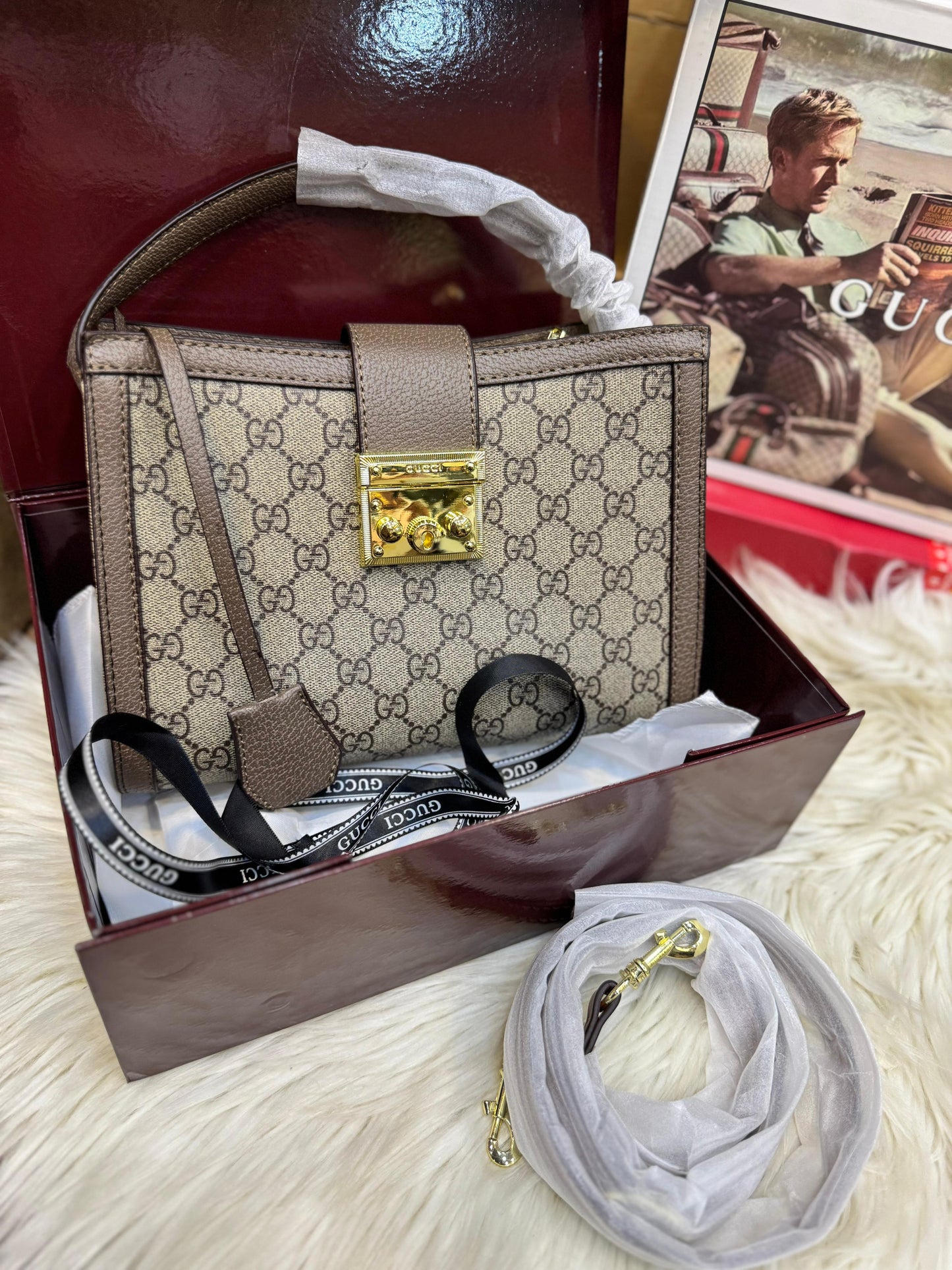 G-U-C-C-I Padlock Medium Top Handle – Women Bag (Brown-1)