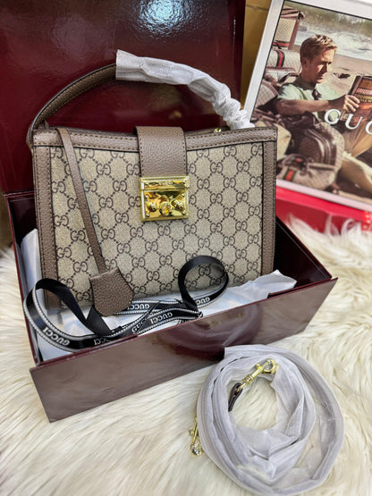 G-U-C-C-I Padlock Medium Top Handle – Women Bag (Brown-1)