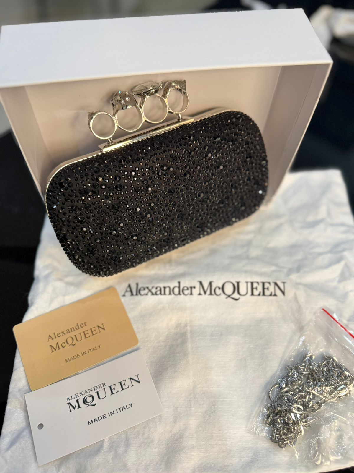 A-L-E-X-A-N-D-E-R M-C-Q-U-E-E-N Skull Knuckle Embellished Clutch – Women Bag (Black)