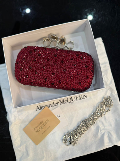 A-L-E-X-A-N-D-E-R M-C-Q-U-E-E-N Skull Knuckle Embellished Clutch – Women Bag (Red)