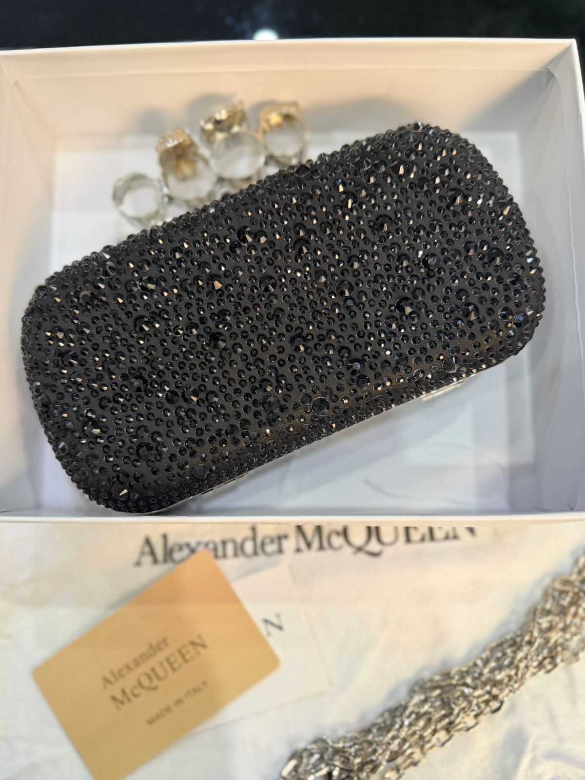 A-L-E-X-A-N-D-E-R M-C-Q-U-E-E-N Skull Knuckle Embellished Clutch – Women Bag (Black)