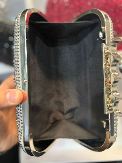 A-L-E-X-A-N-D-E-R M-C-Q-U-E-E-N Skull Knuckle Embellished Clutch – Women Bag (Silver)