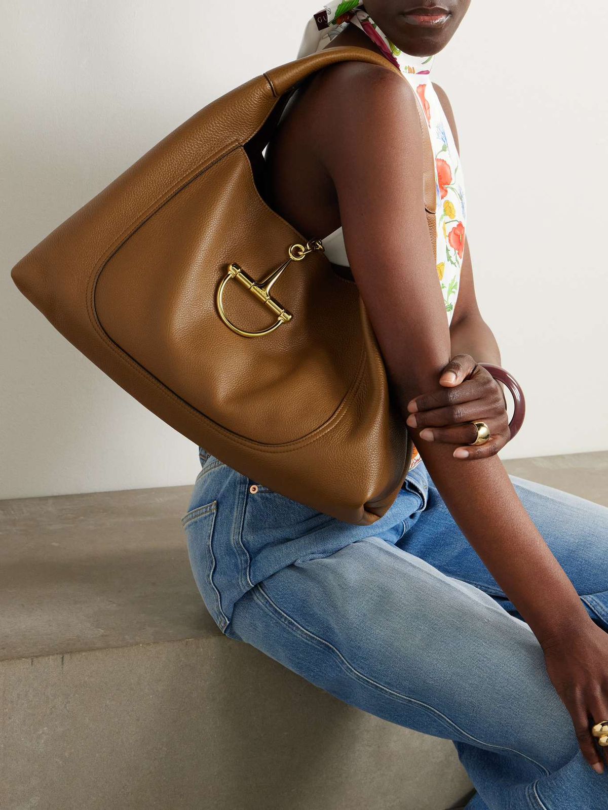 G-U-C-C-I Softbit Maxi Shoulder – Women Bag (Brown/Mustard)