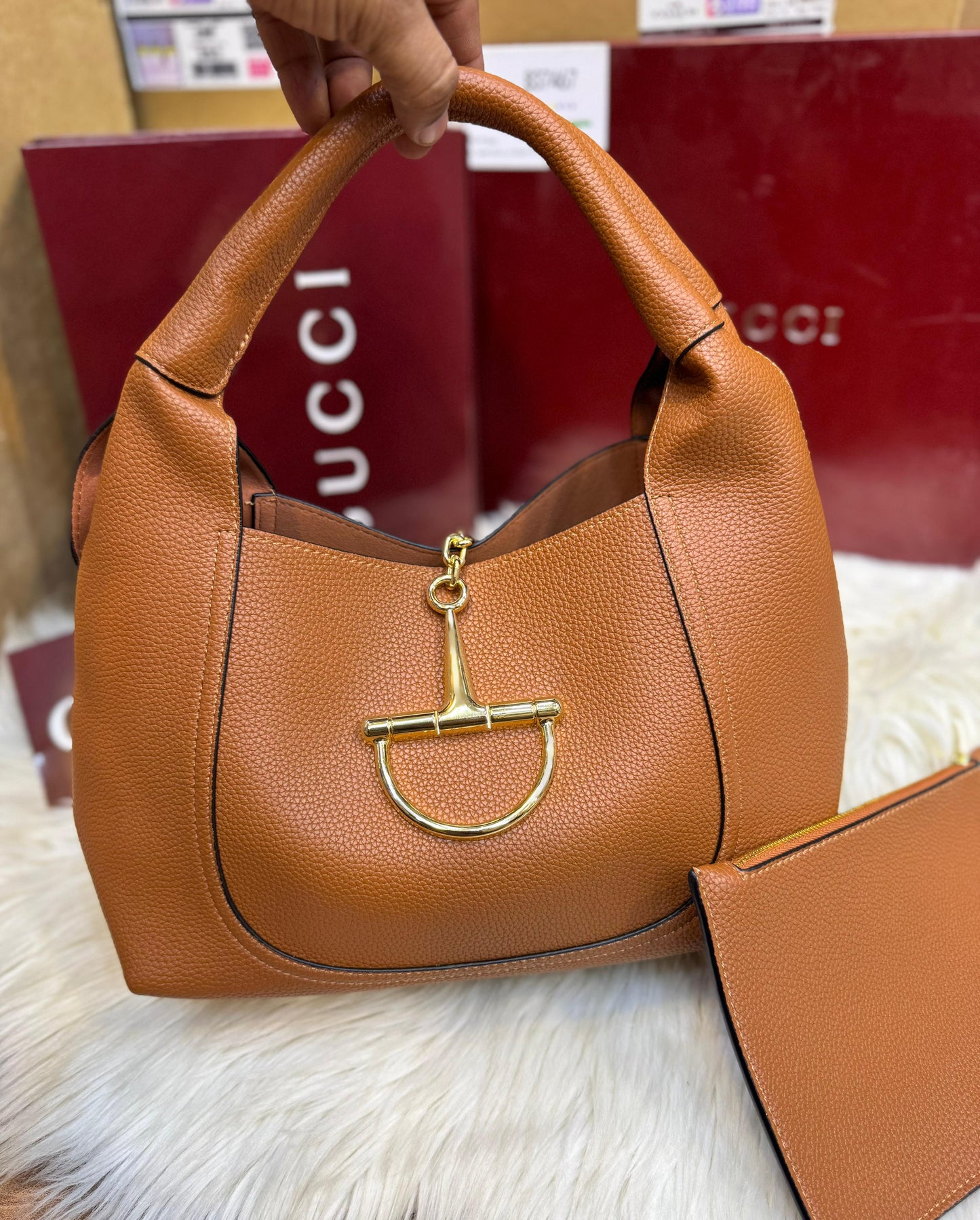 G-U-C-C-I Softbit Maxi Shoulder – Women Bag (Brown/Mustard)