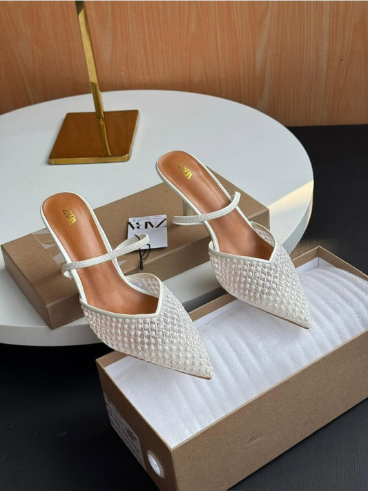 Z-A-R-A Pearl Heels – Official Model Women Footwear (White)
