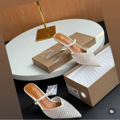 Z-A-R-A Pearl Heels – Official Model Women Footwear (White)