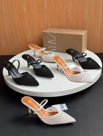 Z-A-R-A Pearl Heels – Official Model Women Footwear (White)