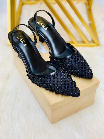 Z-A-R-A Pearl Heels – Official Model Women Footwear (Black)