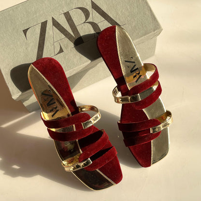 Z-A-R-A Fancy Flat Slippers – Soft & Comfortable Women Footwear | Red/Gold