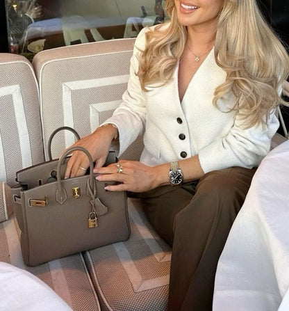 H-E-R-M-È-S Bleu Nuit Togo Birkin 25 – Women Bag | Gold Hardware (Grey)