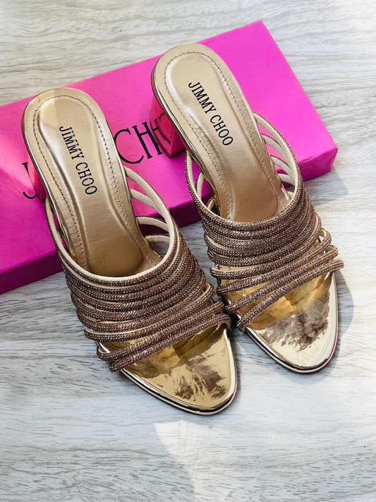 J-I-M-M-Y C-H-O-O Mashe Crystal Heels | Super Premium Edition (Gold)