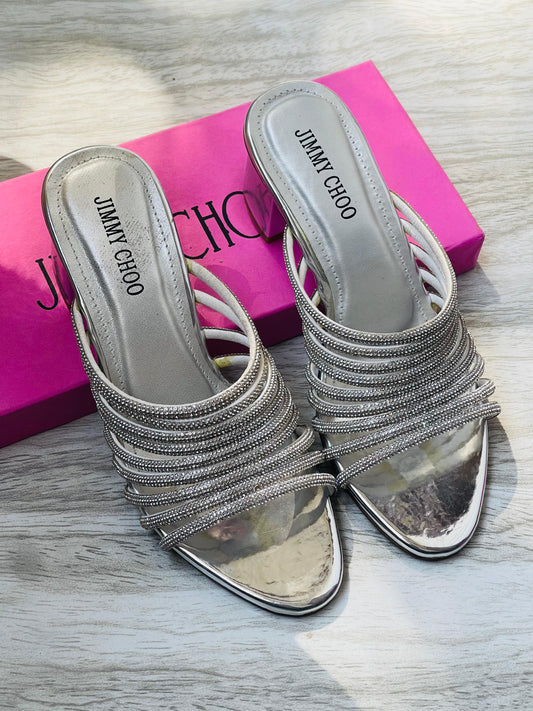 J-I-M-M-Y C-H-O-O Mashe Crystal Heels | Super Premium Edition (Silver)