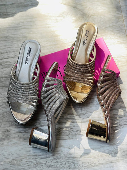 J-I-M-M-Y C-H-O-O Mashe Crystal Heels | Super Premium Edition (Silver)