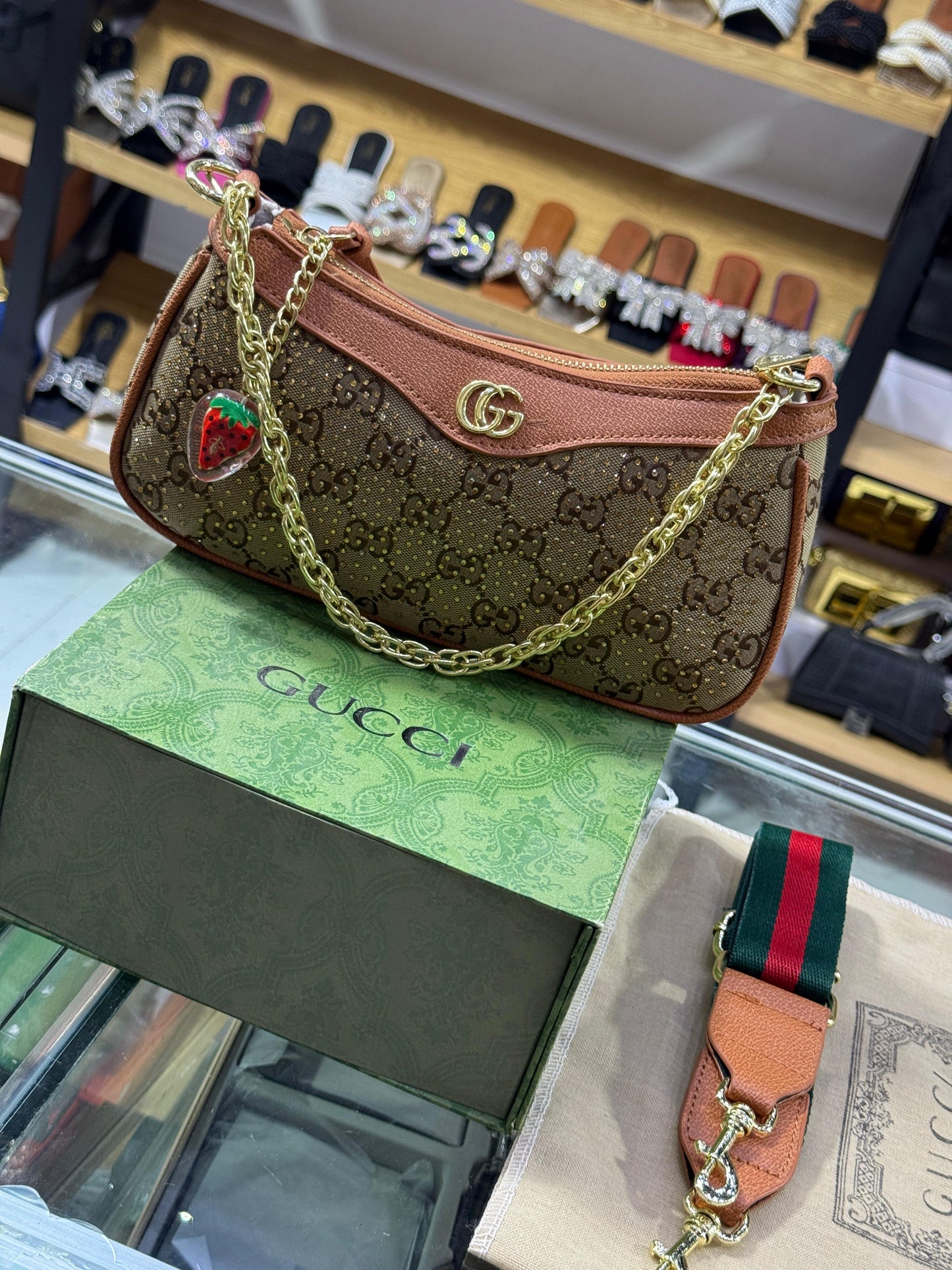 G-U-C-C-I Luxury Crystal Softy Women Bag | Super Premium Edition (Brown)