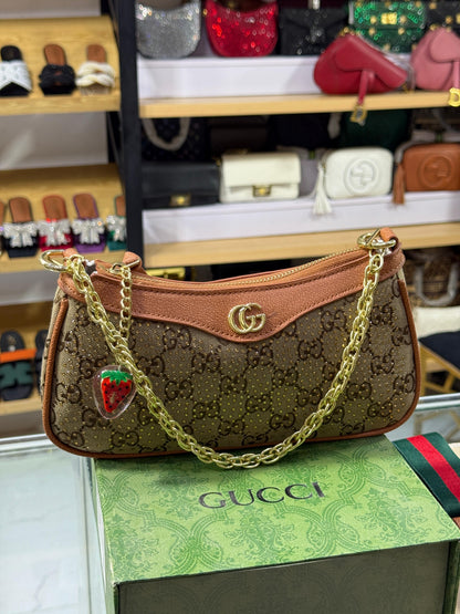 G-U-C-C-I Luxury Crystal Softy Women Bag | Super Premium Edition (Brown)