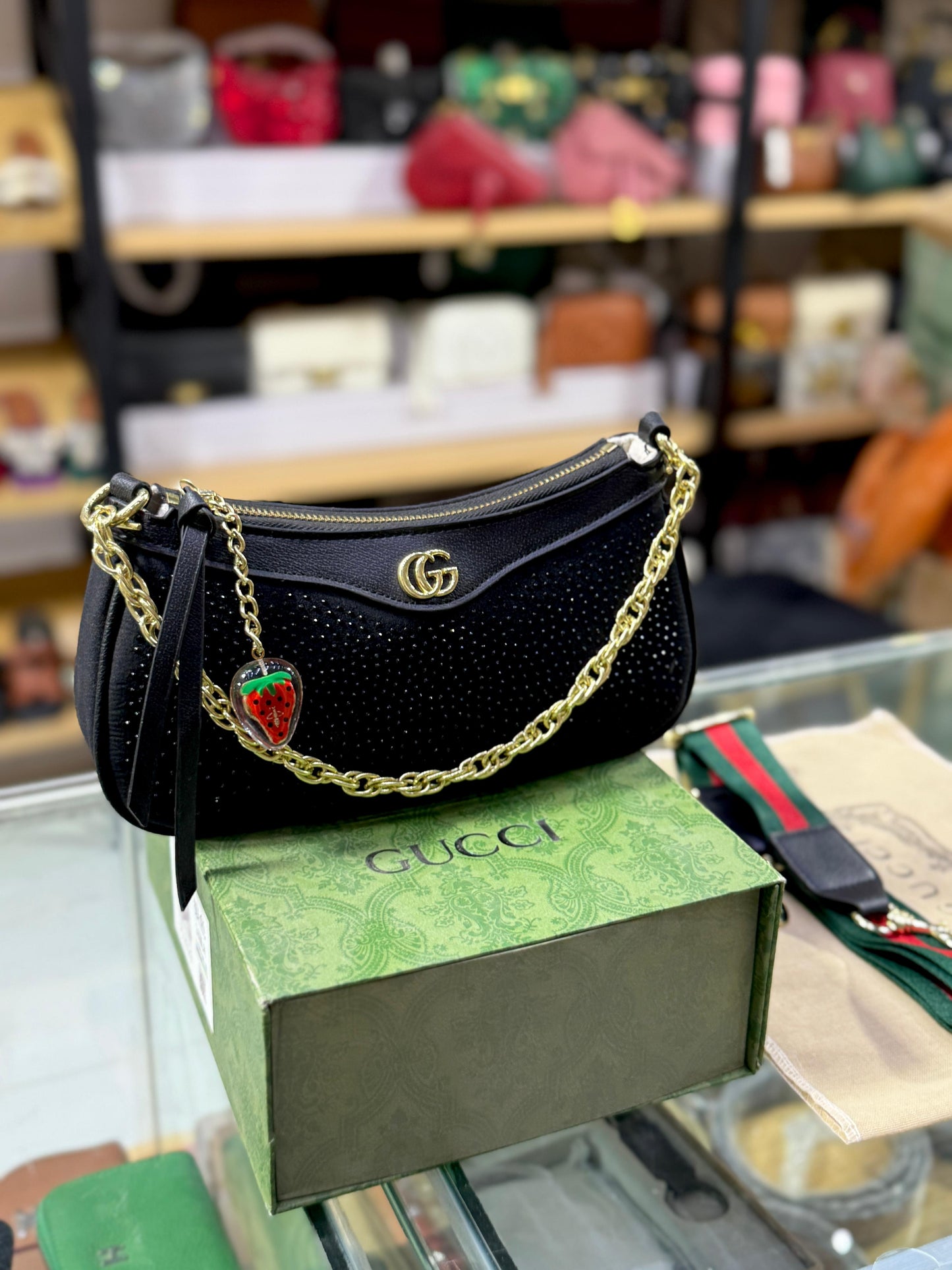 G-U-C-C-I Luxury Crystal Softy Women Bag | Super Premium Edition (Black)