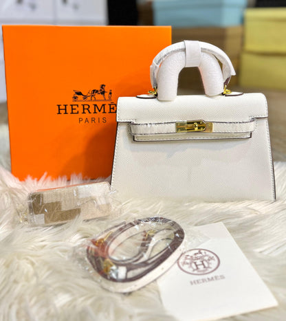 H-E-R-M-È-S Kelly 20 Mini – Elegant PU Leather Women Bag | Premium Quality (White)